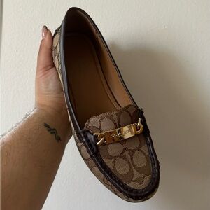 COACH all over print brown loafers